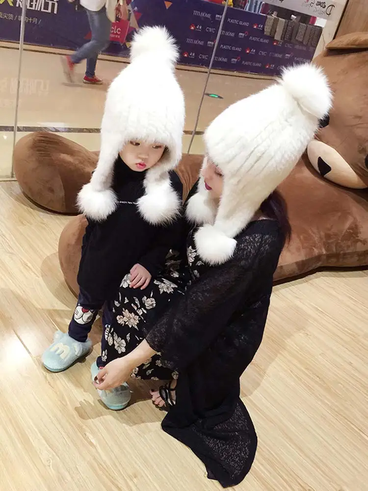 Новые мужские и женские детские норковые шапки тканые меховые Лисий мех мяч