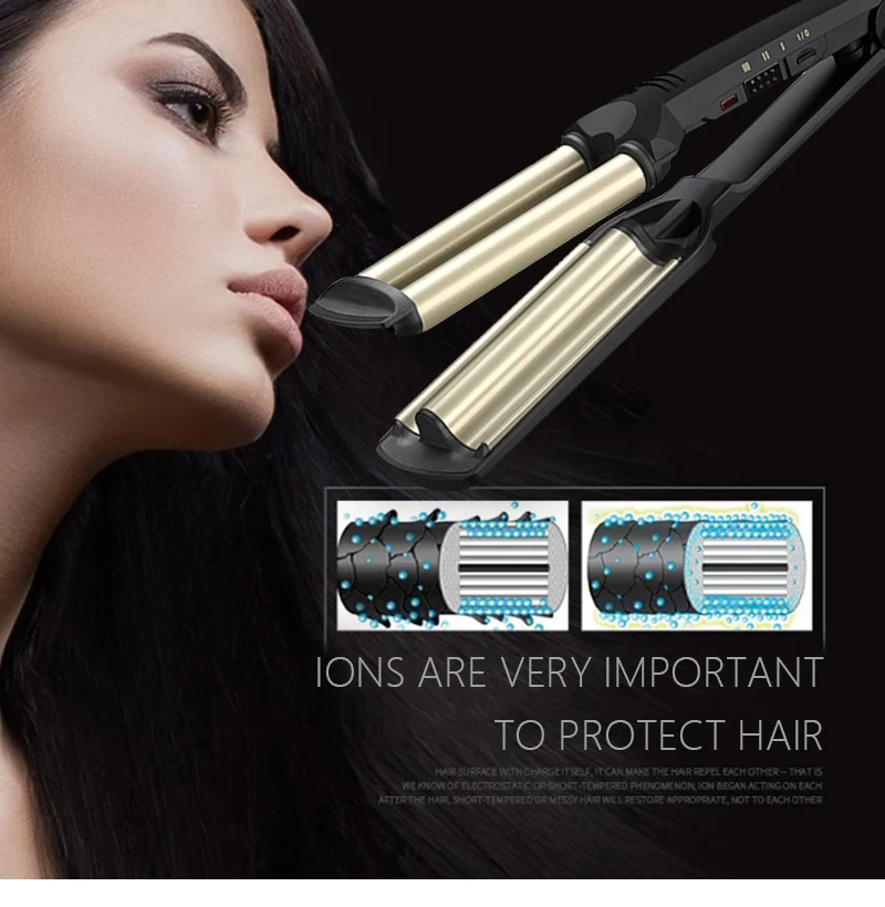 

Professional Wave Hair Styler 3 Barrels Big Wave Curling Iron Hair Curlers Crimping Iron Fluffy Waver Salon Styling Tools