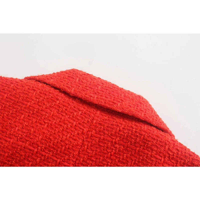 

Za 2021 Fashion Women Red Tweed Blazer Coat Vintage Double Breasted Long Sleeve Female Outerwear Chic Tops CD8134