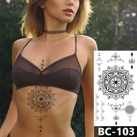 waterproof temporary tattoo sticker chest black lace mandala lotus henna totem flash tatto waist jewelry body art fake tattoos