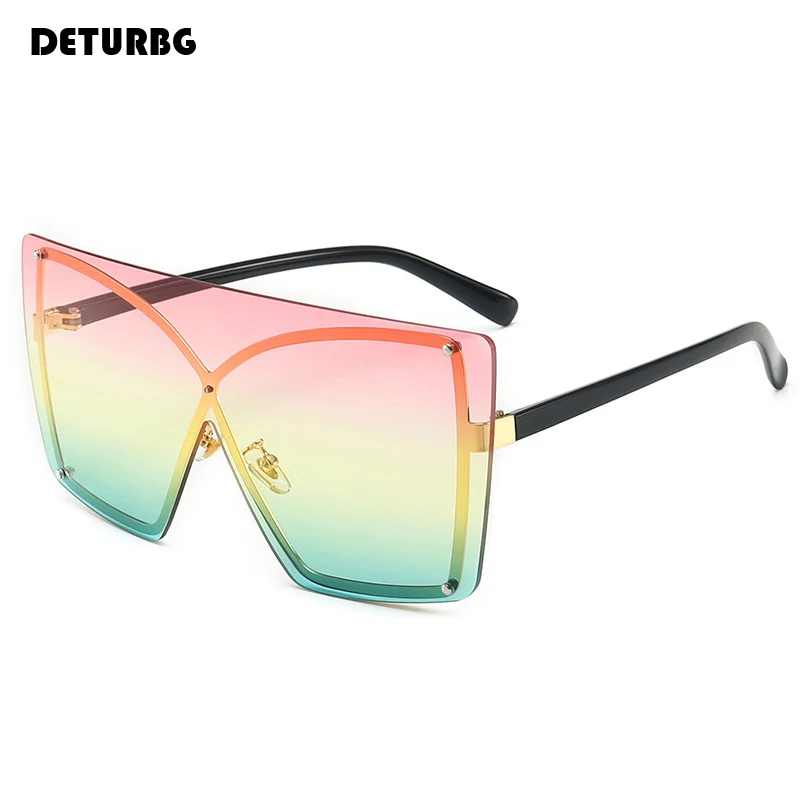 

Женские большие квадратные солнцезащитные очки, брендовые Дизайнерские Модные Винтажные зеркальные очки с плоским верхом и розовыми гради...