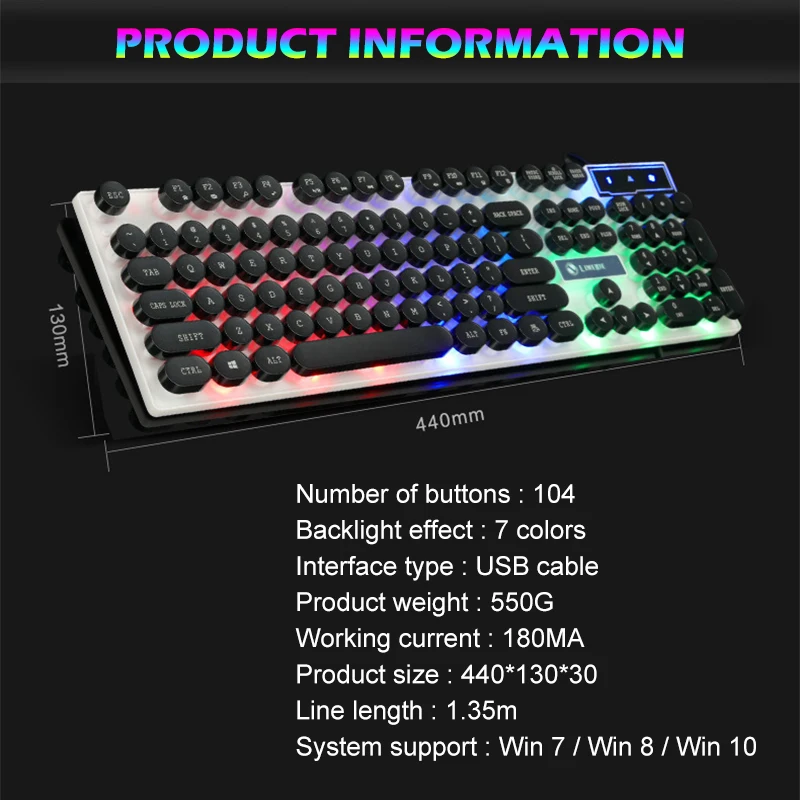 Механическая игровая клавиатура RGB USB модная круглая эргономичная со