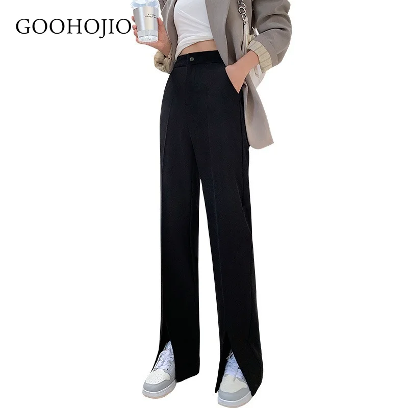 

GOOHOJIO 2021 New Spring Autumn Casual Suit Split Fork Pants Women Women Trousers High Waist Oversized Wide Leg Pant for Women