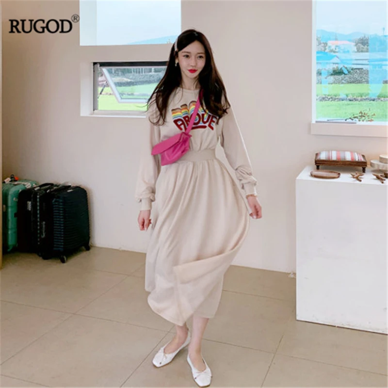 RUGOD 2019 Новое Осеннее женское платье свитер лоскутное поддельное из двух частей О