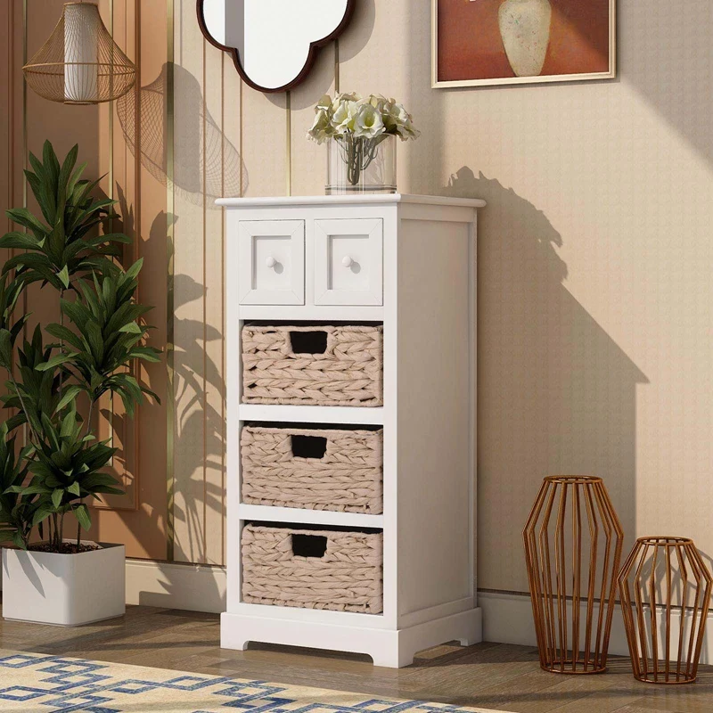 

Vintage End Table With 3 Baskets For Livingroom Accent Style