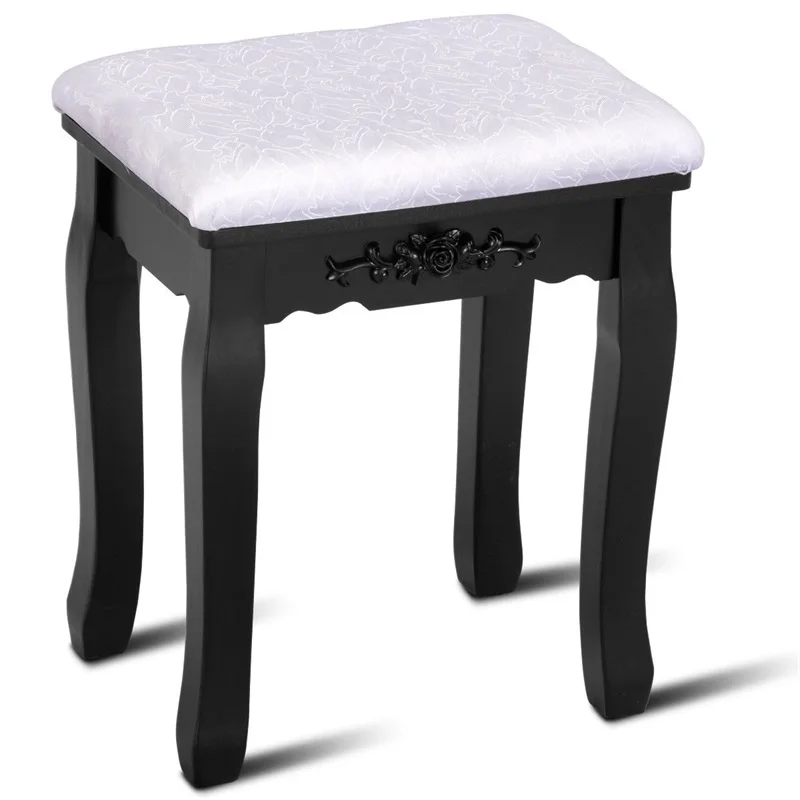 

Compact Vanity Large Mirror Makeup Dressing Table Stool Set High Quality Black White Bedroom Dresser Furniture 3 Drawers HW52951