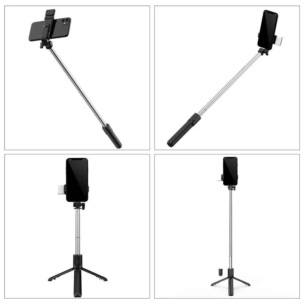 

Aluminum alloy wireless bluetooth selfie stick expandable mini tripod foldable handheld monopod with LED fill light