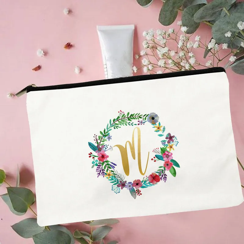 

Women Floral Initial M Printed Make up bag Fashion Women Cosmetics Organizer Bag for Travel Colorful Storage Bag for Lady Bag