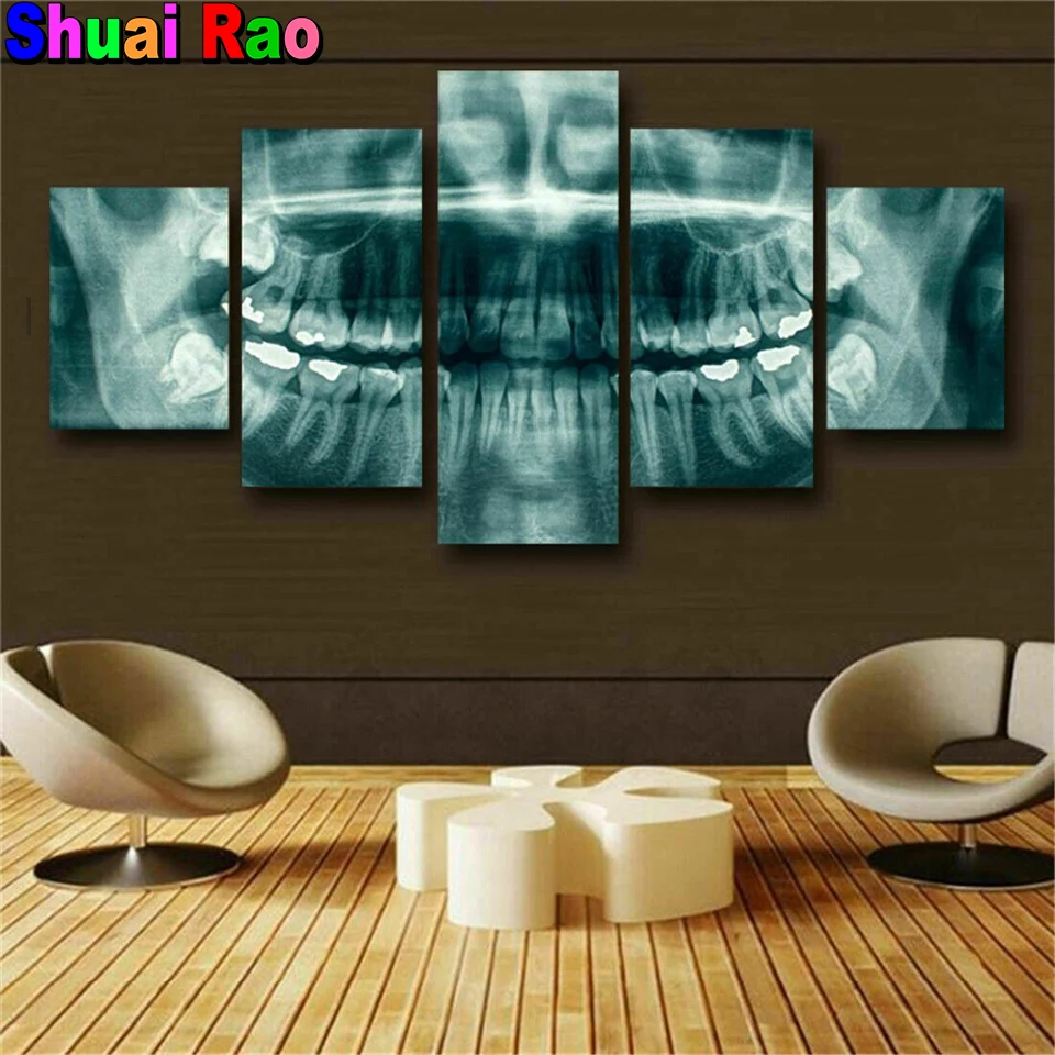 

5d Diy Diamond Painting 5 Panel Dental Teeth X-Ray Dentist Painting Health Medicine Diamond Embroidery Dentistry Office Decor