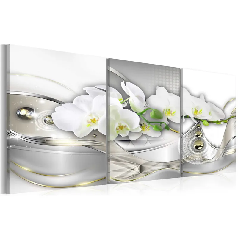 

White Flower Print Poster Wall Art Framed 3 Pieces Ready To Hang Canvas Painting Decorative Nordic Living Room Decor Picture