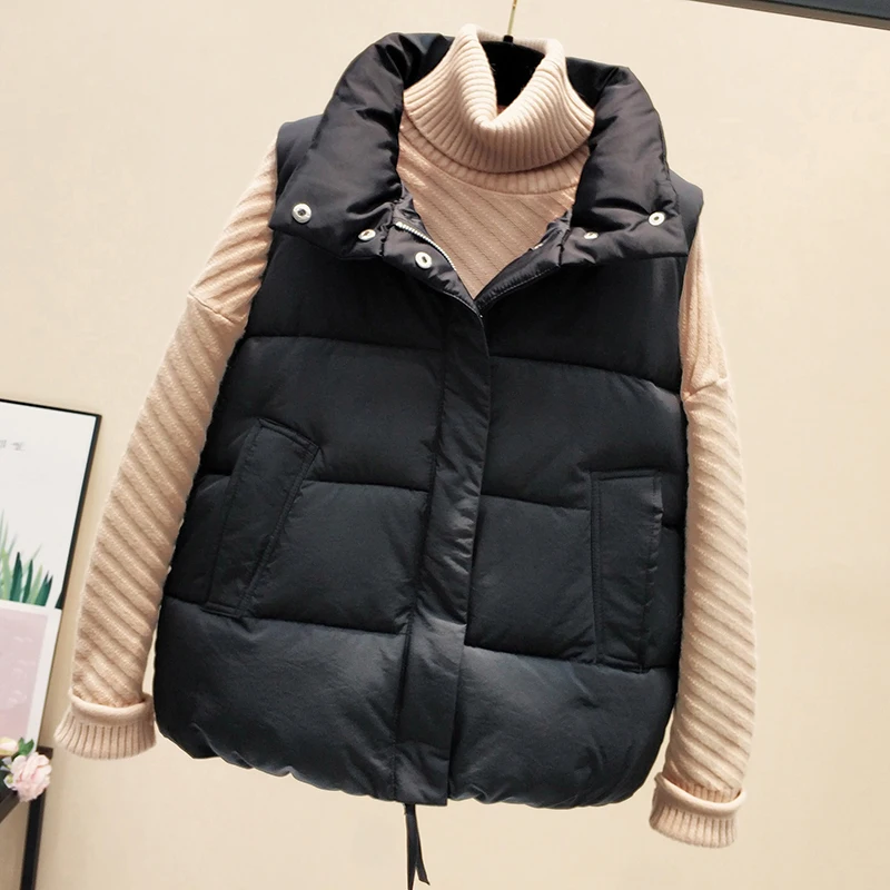 

Fall Winter Women Female Beige Green Wine Red Black Sleeveless Padded Warm Vest Coat , Korean 4xl Coats Vests for Woman