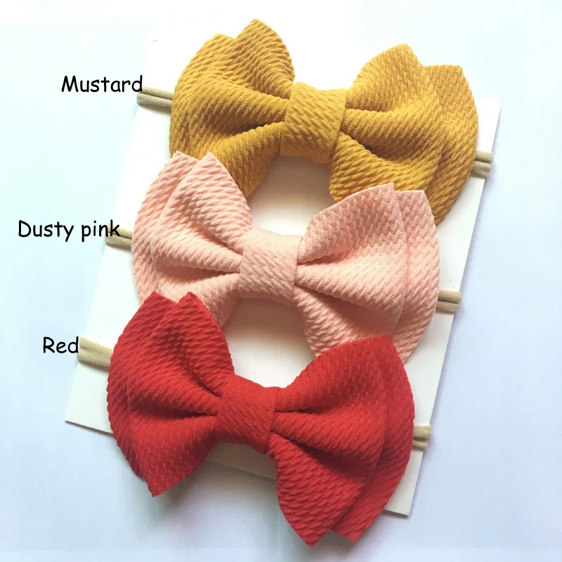Set 1 Set of 3, Baby Girls Fabric hair bow nylon headband, messy bow Schoolgirl Bow headbands baby shower gift - Цвет: Set 1