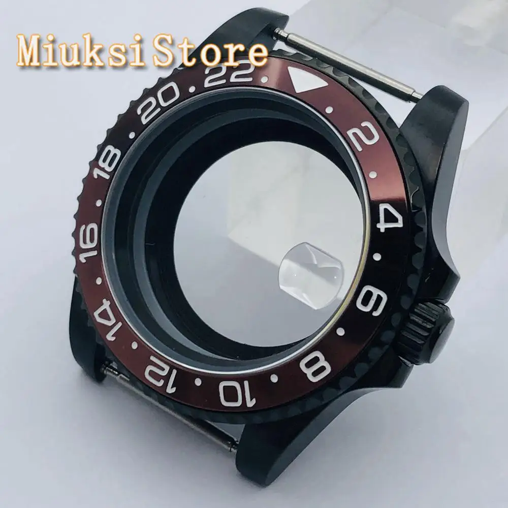 

40mm black sterile watch case sapphire glass date window fit NH35 NH36 ETA2836 Miyota8205 8215 821A Mingzhu DG2813 3804 movement