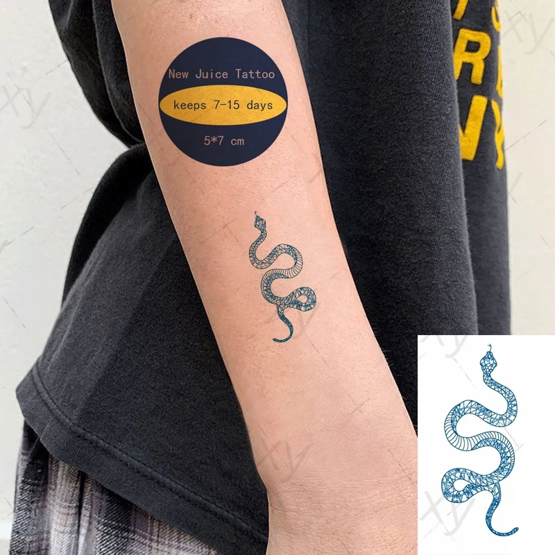 

Наклейки Juice Tatto, Минималистичная змеиная леска, боди-арт с любовным сердцем, чернильные синие водонепроницаемые фотообои для детей, женщин, ...