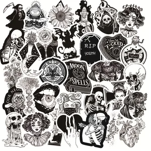 50 шт./упак. черно-белая Готическая наклейка в стиле ужасов, панк-рок, граффити, для автомобиля, мотоцикла, багажа, гитары, игрушка для скейтбор...