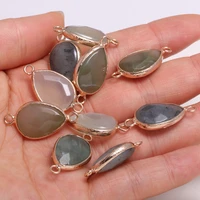 natural stone water drop shape faceted india agate double hole connector for jewelry making diy necklace bracelet accessories