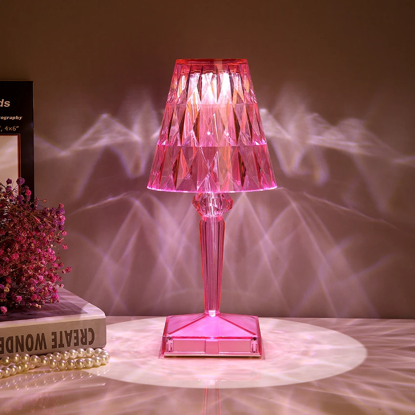 

Creative Crystal Pink Masonry Table Lamp USB Rechargeable Desk Table Lamp Bedroom Decoration Bedside Decor Home Shining Lighting