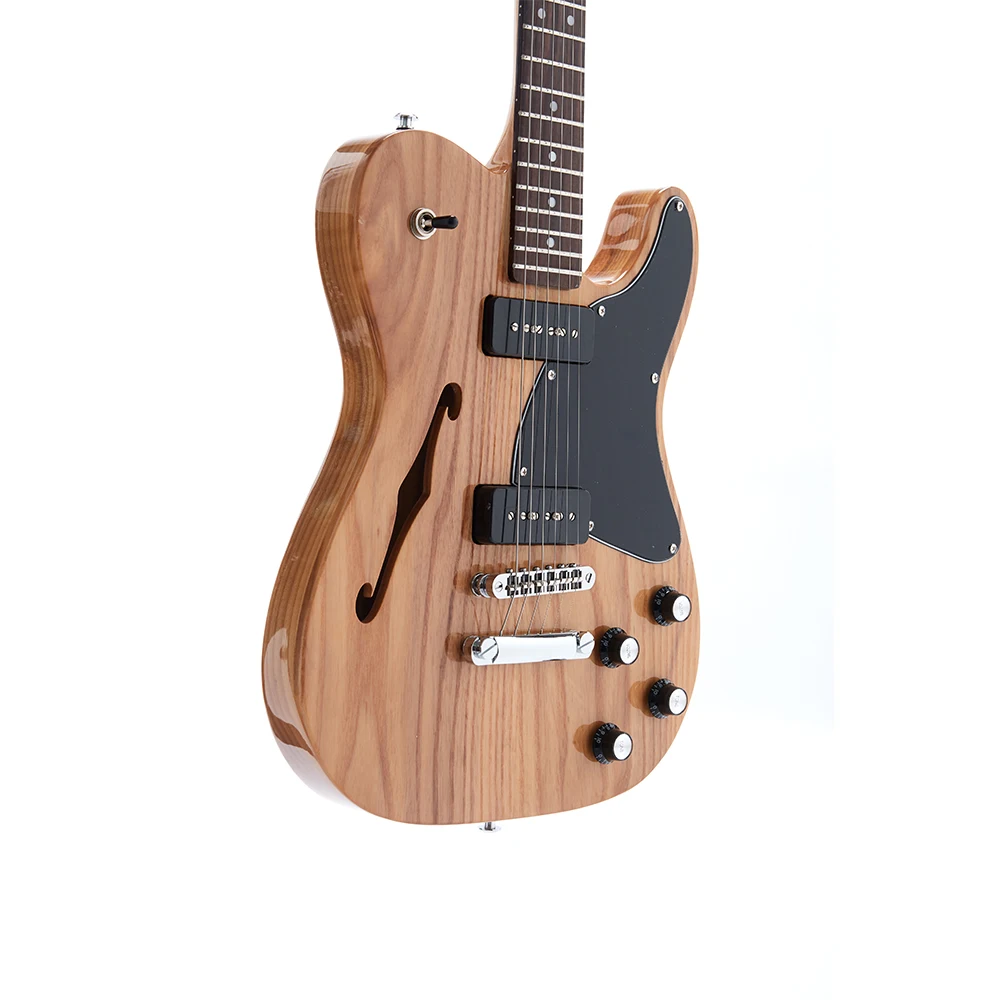 

F Hole Semi Hollow Body TL Electric Guitar P90 Pickups ASH Body Nature Color Set in Joint