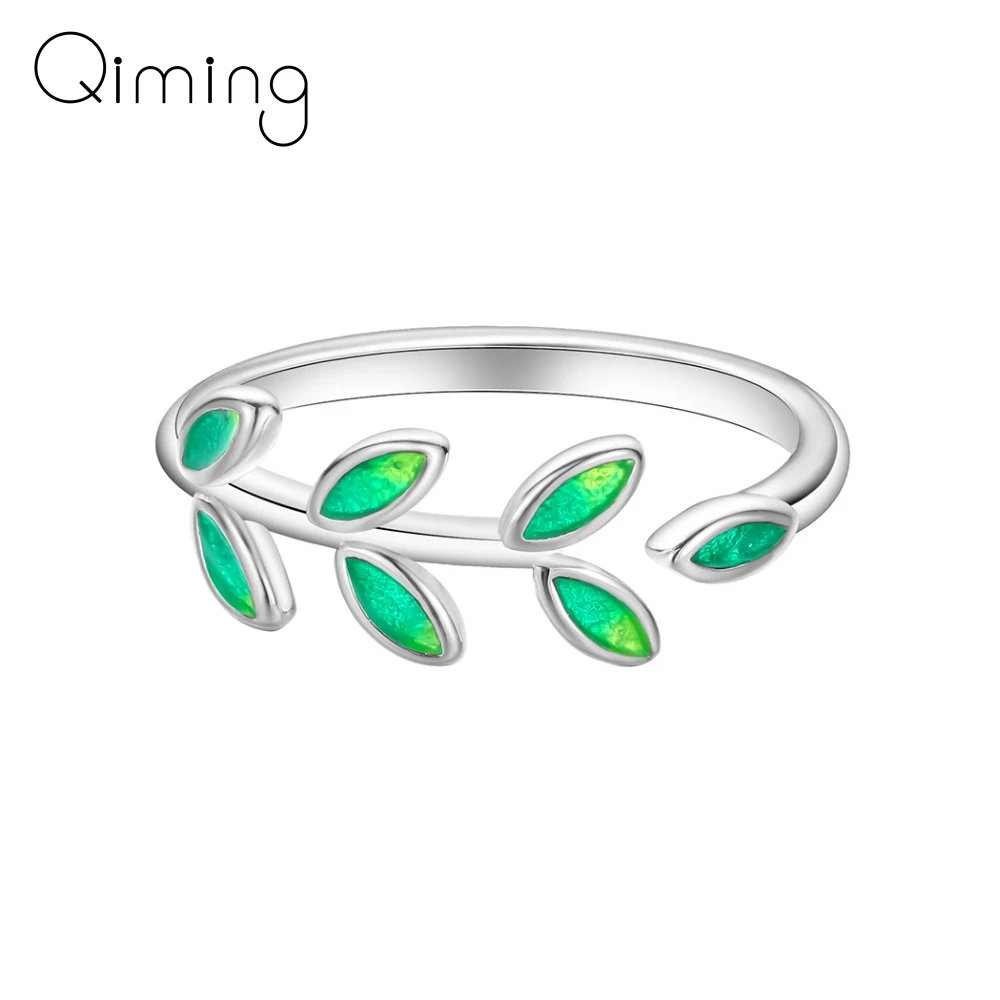 Женское открытое регулируемое кольцо с листьями ручной работы в стиле