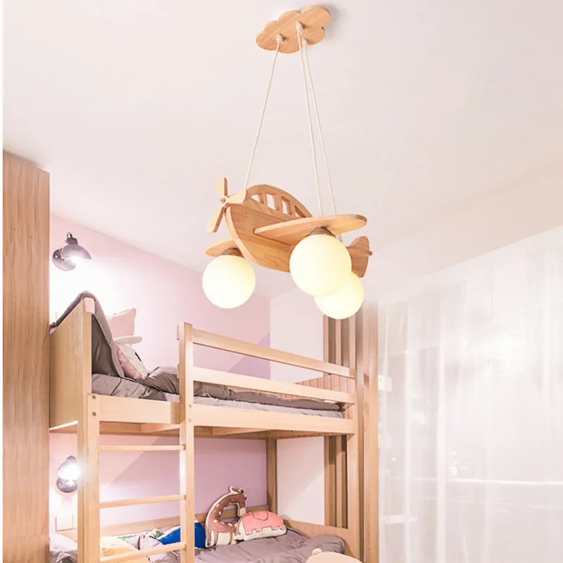 Creative airplane light Nordic children room dining bedroom cartoon simple modern log chandelier | Лампы и освещение
