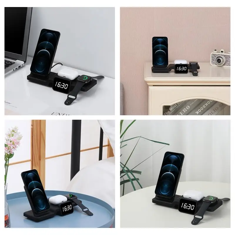 

5 In 1 Digital Display Clock Charge Station Multi-function Wireless Charger Stand For Iphone 12/ 11pro Mobile Phone Chargers