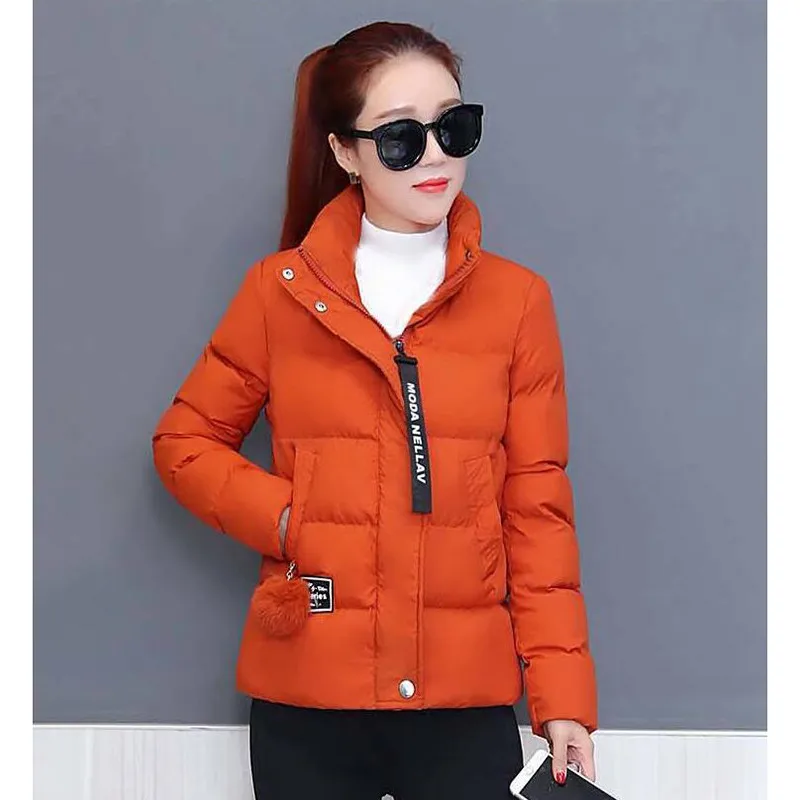 

New 2021Winter Coat Cotton Padded Women's Down Cotton Coats Short Stand-up Collar Zipper Thick Warm Jacket Parkas Overcoat K813