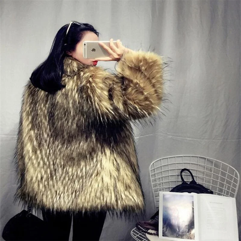 Imitation raccoon woven fur coat women's fox fur clothes mid-length korean style lapel autumn winter new fashion brown abrigos