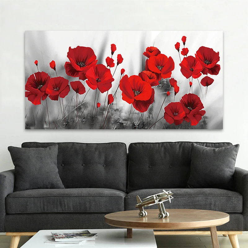

Romantic Poppies Red Flowers Oil Painting on Canvas Posters and Prints Cuadros Wall Art Pictures For Living Room