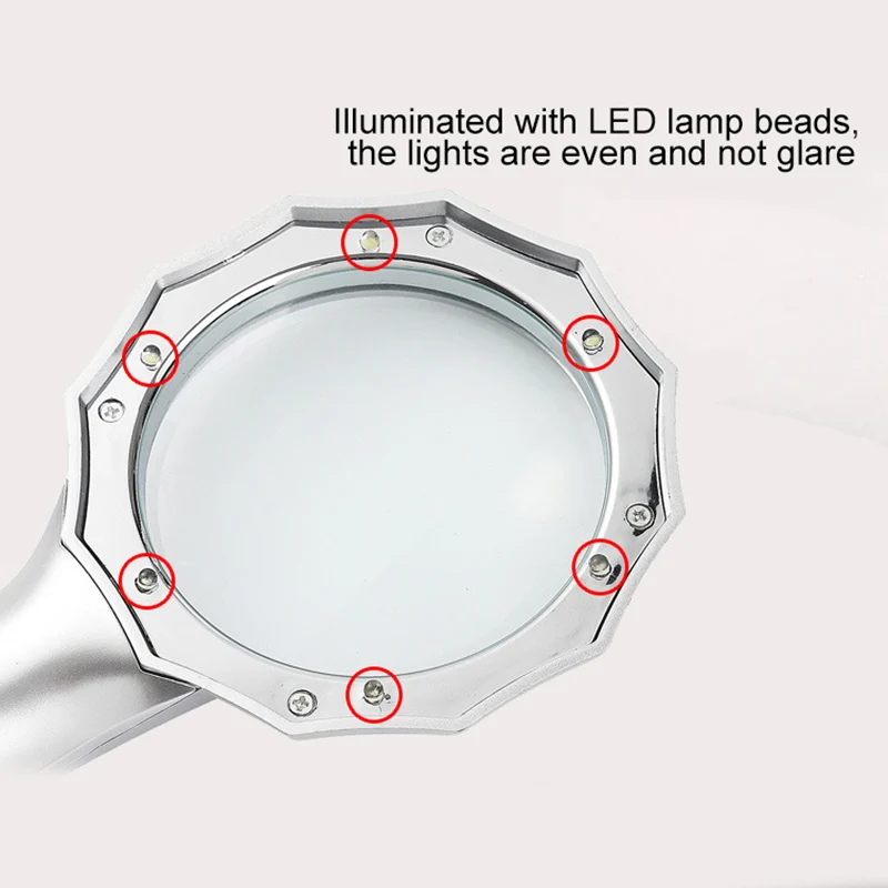 Ручной увеличительное стекло 4X Лупа с 6 светодиодный светильник для чтения хобби