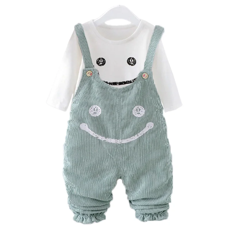 

Spring Autumn Baby Girl Clothes Smiley Long-Sleeve T-shirt+Rompers 2 Piece Set Toddler Fashion Suit Baby Boy Clothes 0-4 Years