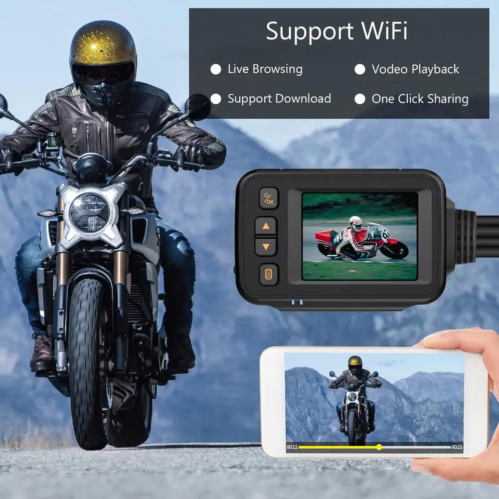 Цена Видеорегистратор для мотоцикла, водонепроницаемый, Wifi, GPS, 1080P, IP67
