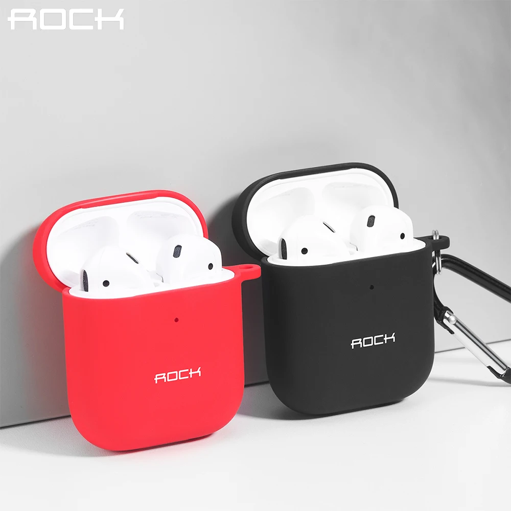 Чехол ROCK из жидкого силикона для Apple Airpods 2 1 защитный чехол с брелком ударопрочный