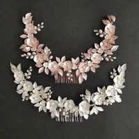 slbridal handmade alloy flower leaf crystal freshwater pearls bridal hair comb wedding headband hair accessories women jewelry
