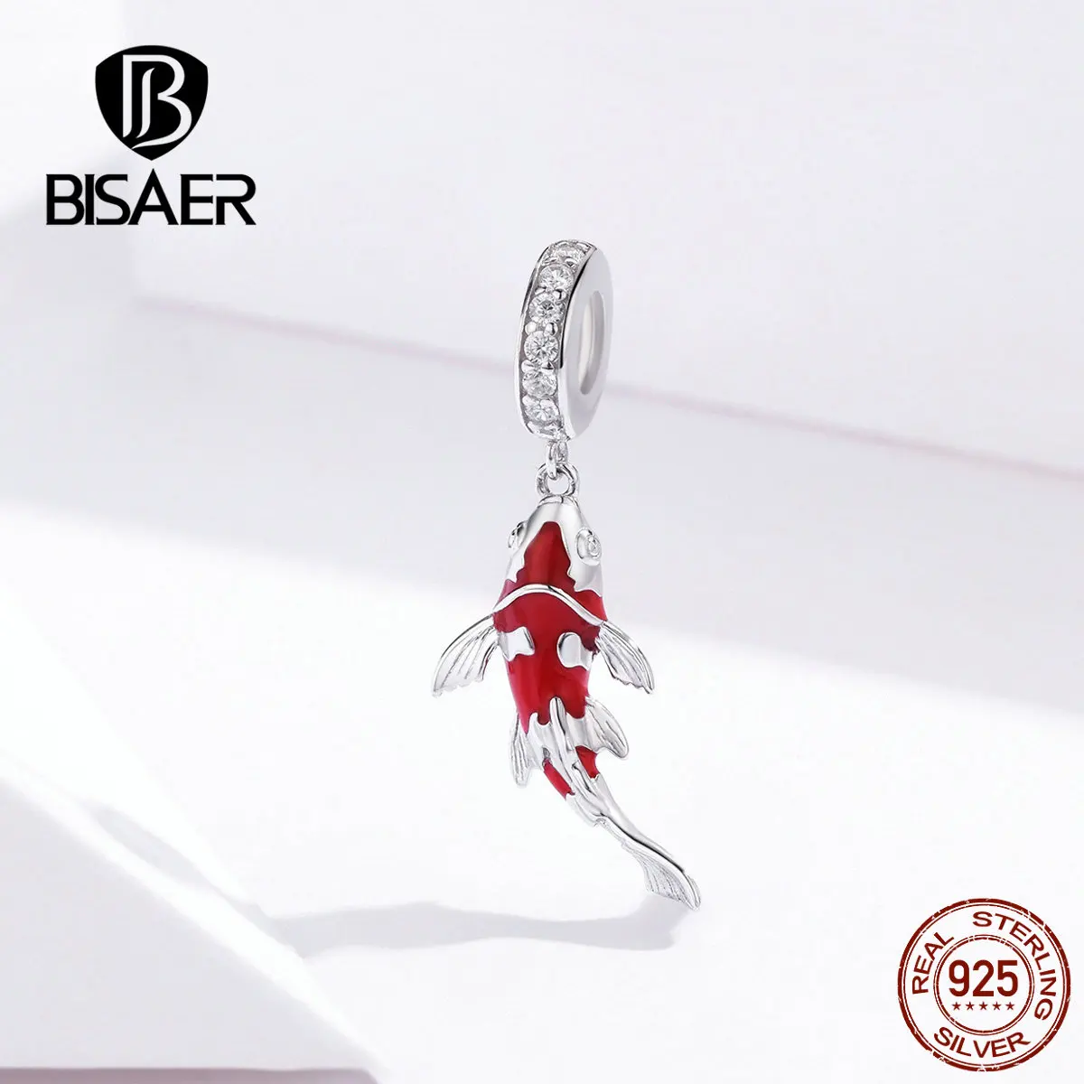 Bisaer, 925 пробы, серебряный, китайский, счастливый, красный кулон с карпом, амулеты, эмаль, драгоценность для женщин, 925, браслет, подарок GAC085