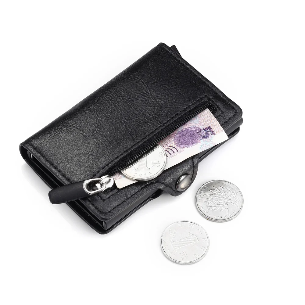

Rfid Leather Card Holder Men Slim Mini Wallet Small Money Bag Women Purse with Zipper Coin Pocket for 6 Cards Case