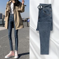 black jeans high waist stretch elastic denim skinny pencil pants vintage blue grey ankle length pants mom jeans 2022 new summer