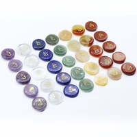 7pcslot chakras natural stone bead charms engraved symbols polished palm stone healing bead for women jewerly party 25x25x5mm