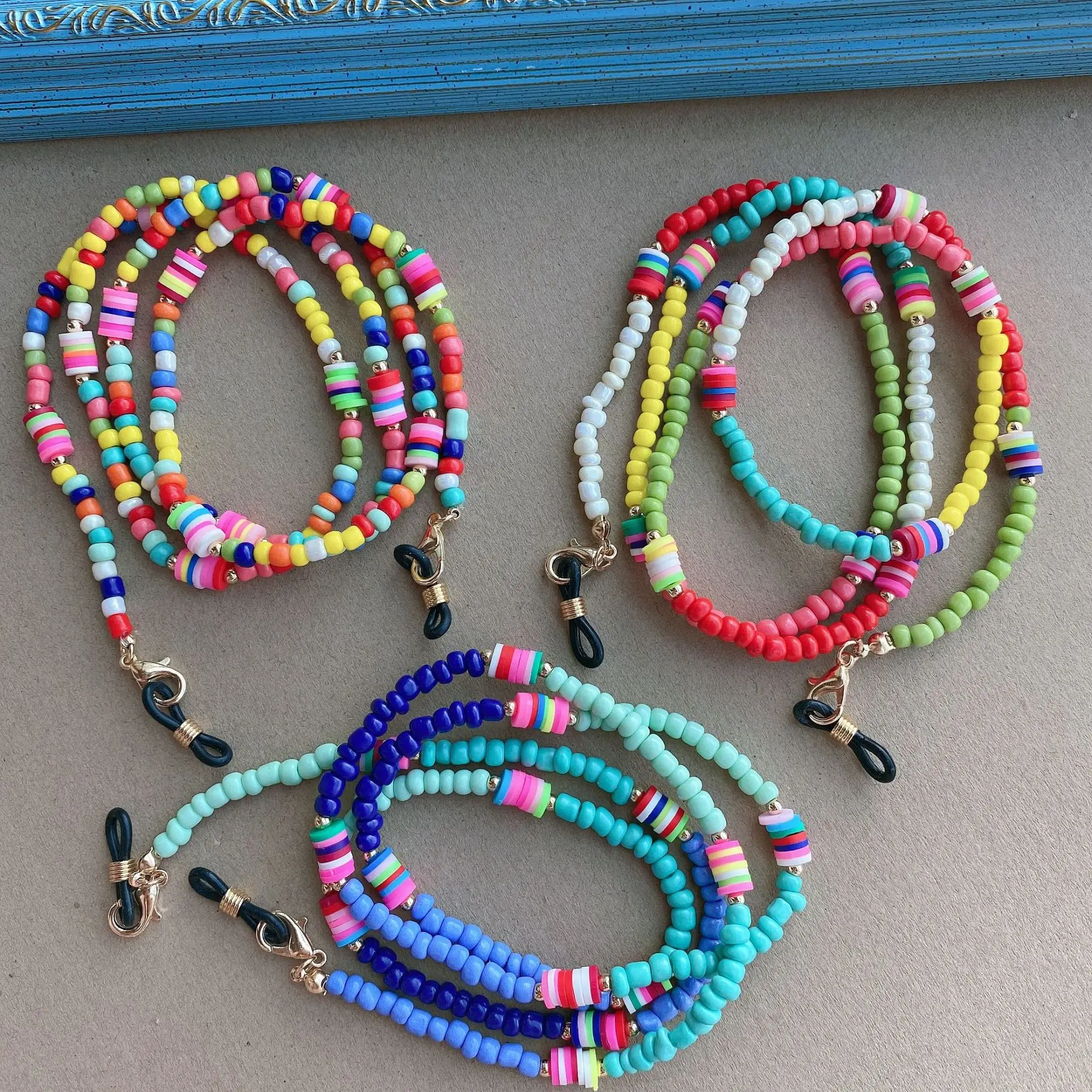 

2021 Handmade Colorful Rice Beads soft pottery mask chain lanyard neck strap sunglasses chain holder glasses accessories