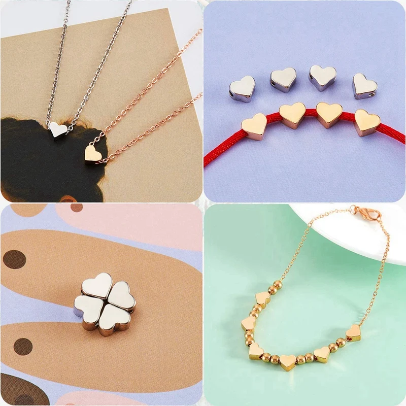 

120 Pieces Heart Hole Spacer Beads Heart Spacer Metal Beads Small Hole Heart Beads for DIY Handmade Necklace Bracelets