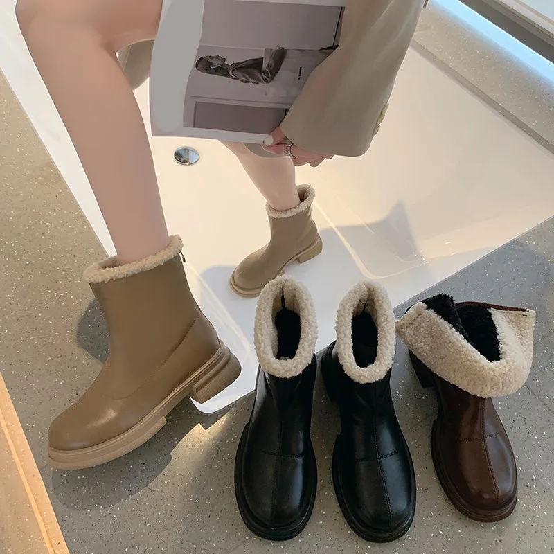 

Женские ботинки с круглым носком, зимняя обувь, Роскошные Дизайнерские ботильоны на среднем каблуке, модная обувь в стиле "Лолита", 2021