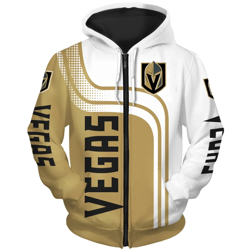 

Vegas men's fashion Long sleeve 3D Golden Knights Zip Hoodies Splash ink paint graffiti metal helmet printing Sweatshirt Vegas