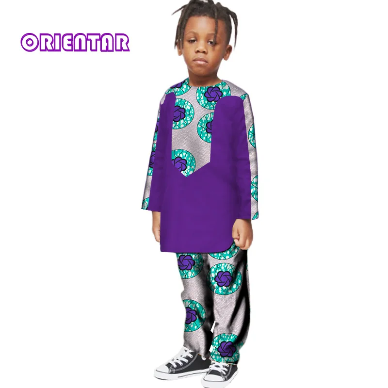 Детская одежда в африканском стиле для мальчиков Комплекты из топов и штанов рубашка с длинными рукавами и принтом в африканском стиле, брюки детская одежда в африканском стиле, Bazin Riche, WYT202 - Цвет: 20
