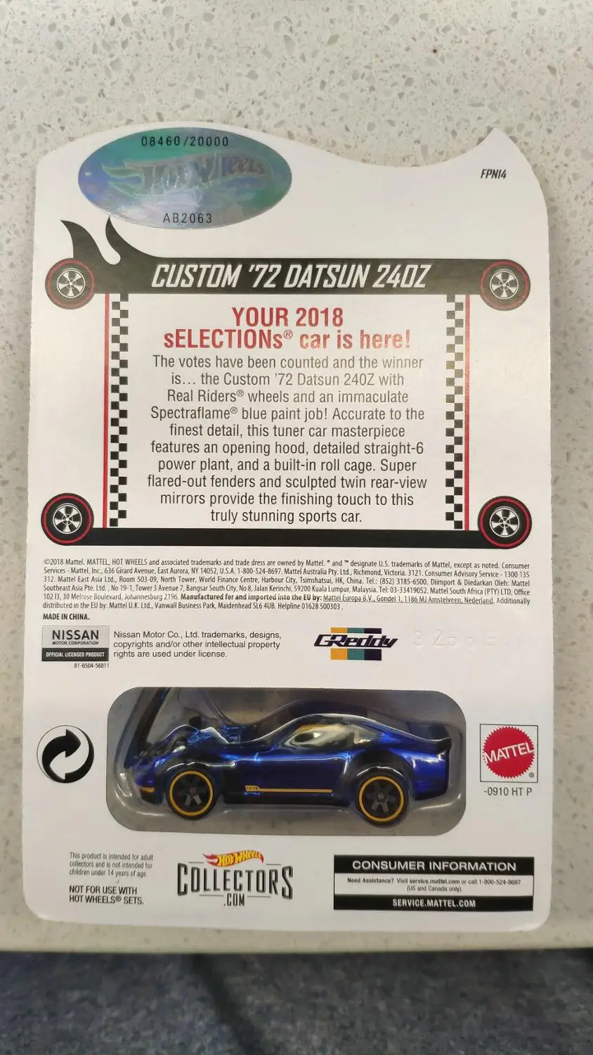 Hot Wheels Car 2018 Red Line Club CUSTOM 72 DATSUN 240Z Коллекционное издание Металл литье под давлением
