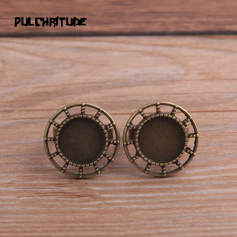 4 шт. подходит для 14 мм Античная бронзовая латунь Ажурная резьба круглые