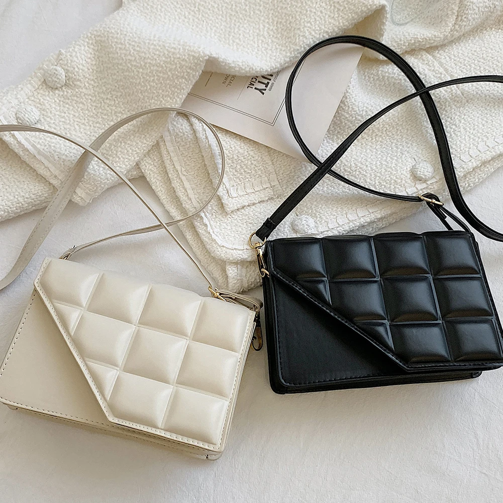 

PU Leather Small Flap Crossbody Bags for Women Fashion Solid Color Lattice Pattern Messenger Bags Female Casual Shoulder Bags