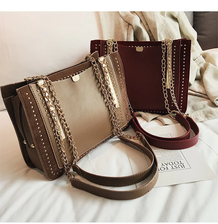 Женская сумка тоут с заклепками на одно плечо зима 2019|Сумки ручками| |