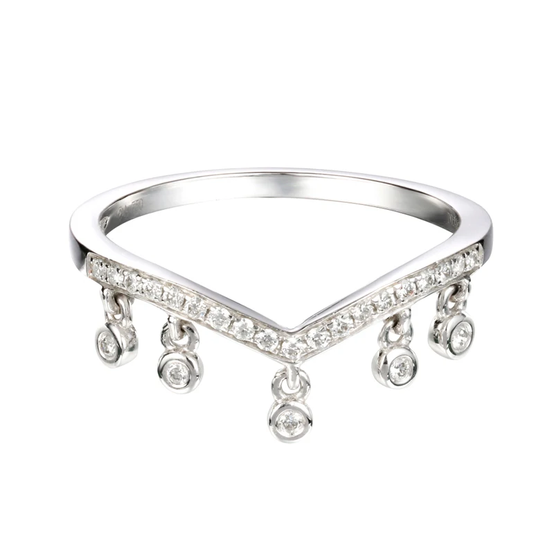 Кольцо с кисточками EDI AU585 14 k однотонное белое золото v-образная форма подходит