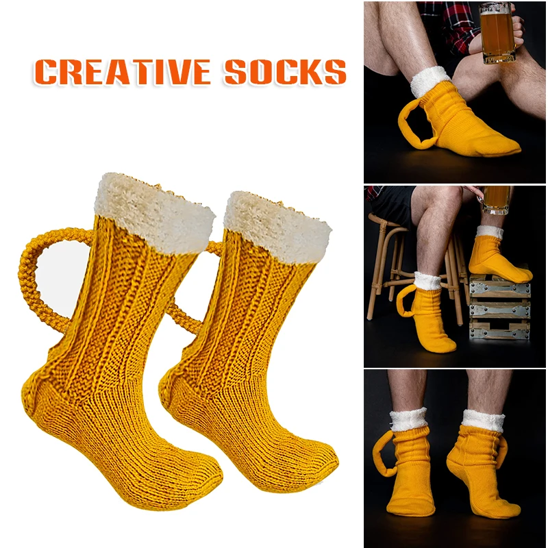 S Cute Unisex Funny Novelty Yellow Knit Socks Winter Warm Th