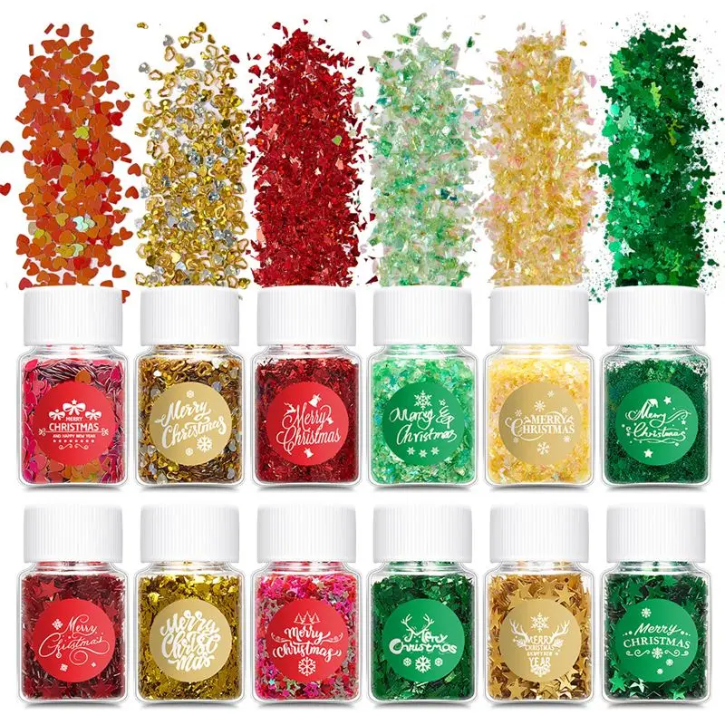 

Laser Love Heart Snowflake Nail Sequins Mixed Color Sparkle Nail Glitter DIY 3D Christmas Nail Art Decoration