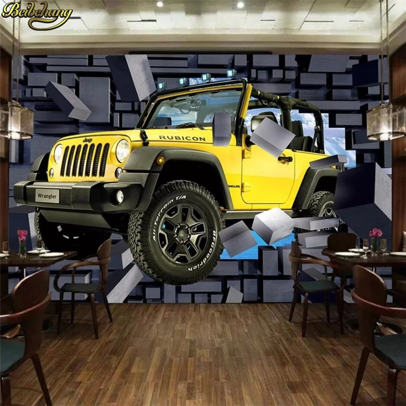 Beibehang 3D Роспись внедорожник jeep сквозь стену Ресторан Бар фон на обои домашний